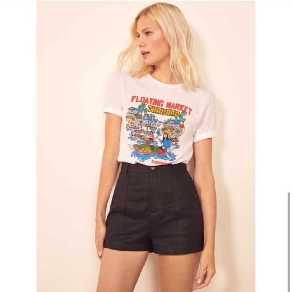 Reformation Women’s Sterling Black Linen High Waist Button Shorts Black New 8